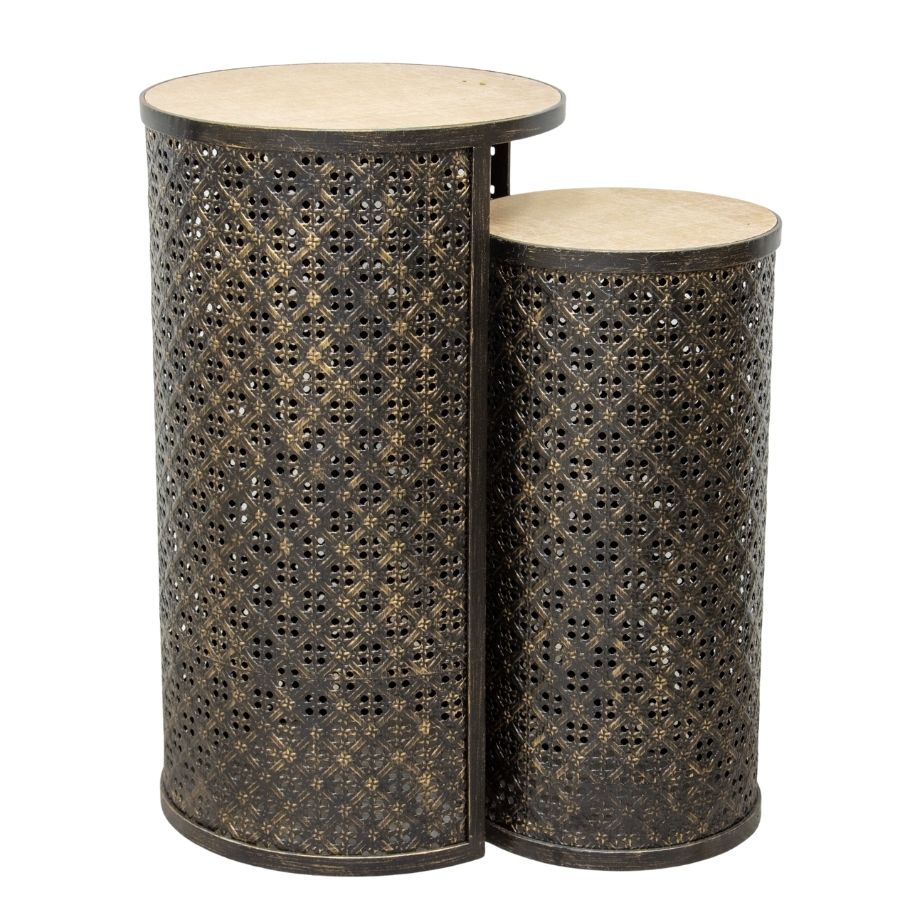 Willow &amp; Silk Nested Golden 70cm/60cm Set of 2 Latticed Coffee/Side Table 