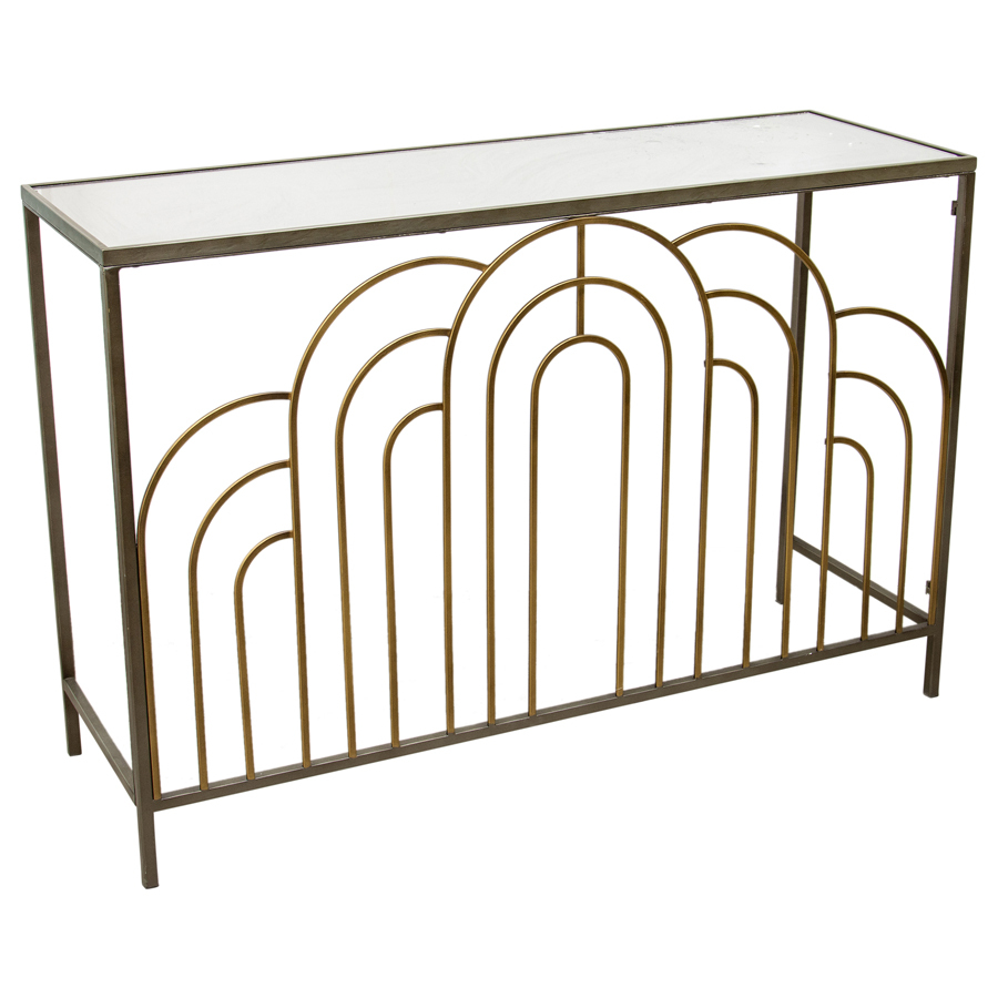 Willow &amp; Silk Metal 120cm Arch Ornate Console Table With Mirror Top