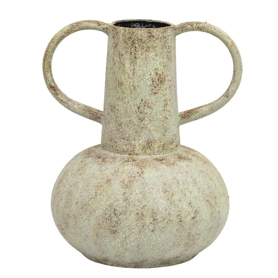 Willow &amp; Silk Vintage Metal Pot Flower Vase With Wide Base &amp; Handles