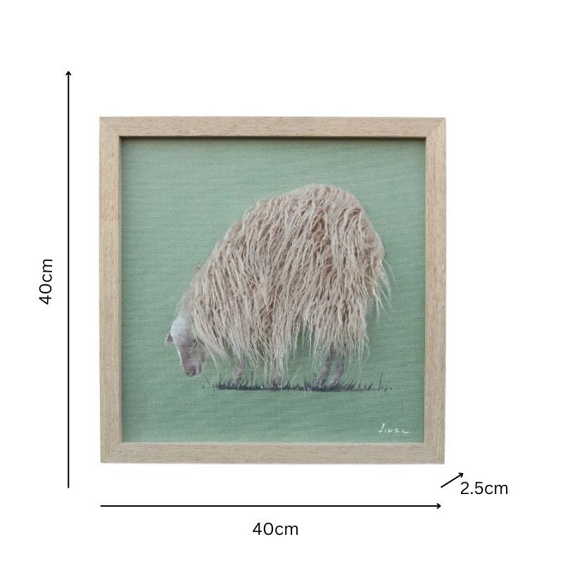 Willow &amp; Silk Long-Haired Sheep Hand-made Framed Canvas Wall Art 40x2.5x40cm
