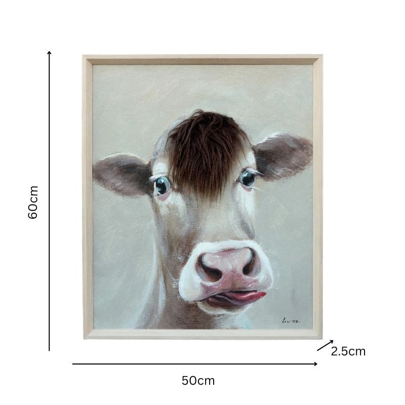 Willow &amp; Silk Cow with Attitude and  Artificial Hair Framed Canvas Wall Art 