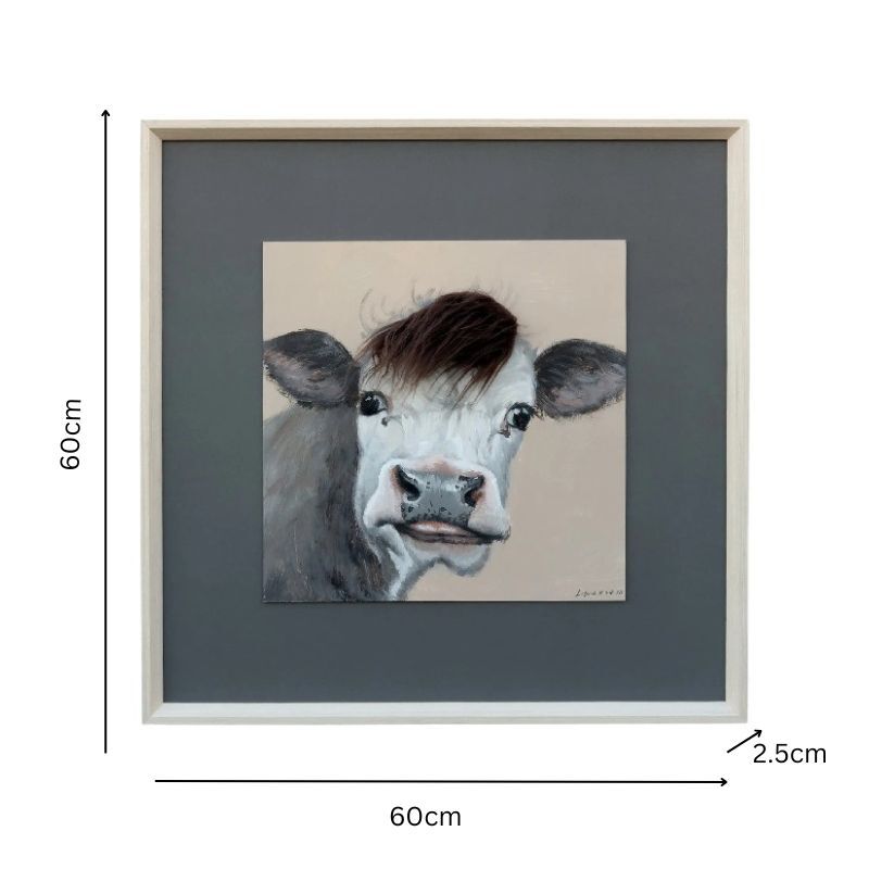 Willow &amp; Silk Curious Cow with Artificial Hair Framed Canvas Wall Art 60x60cm
