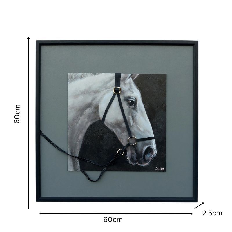 Willow &amp; Silk Horse with 3-D Bridle Framed Canvas Wall Art 60x60cm