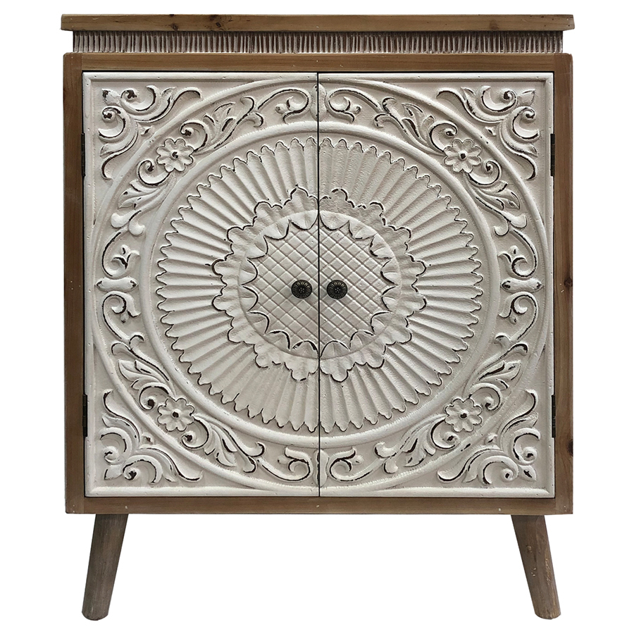 Willow &amp; Silk Wooden Brown 86cm Mandala 2-Door Cabinet/Organiser on Footers