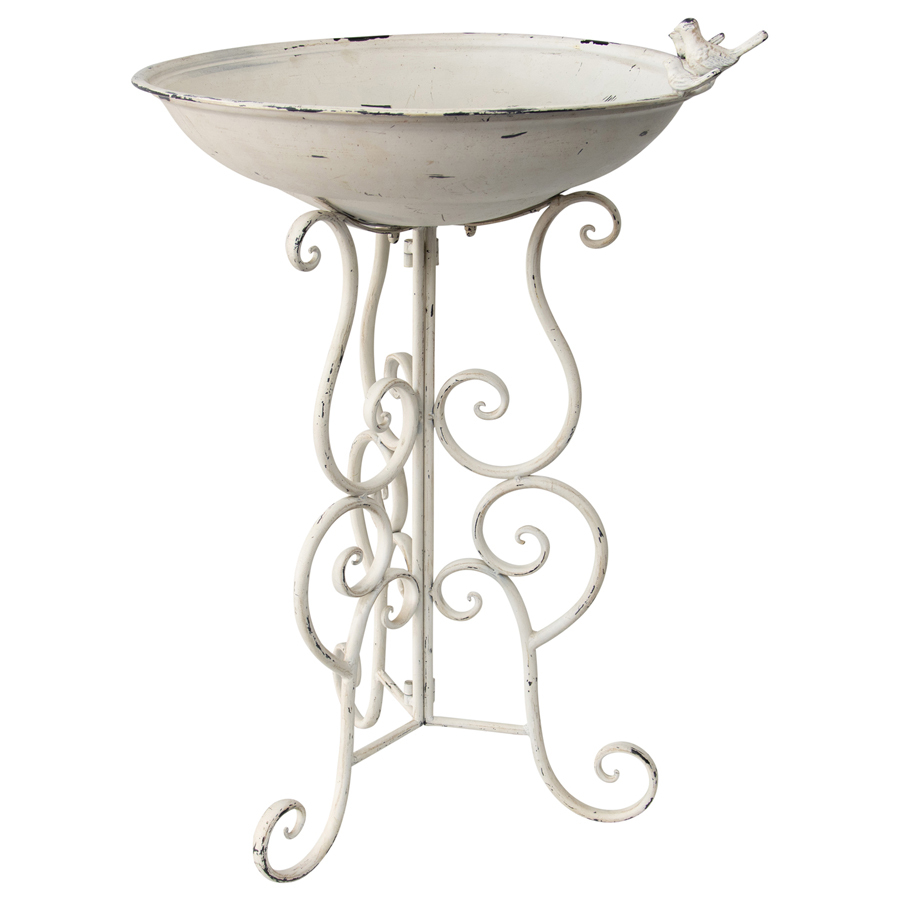 Large Antique Decorative Bird Bath w/Stand Willow & Silk