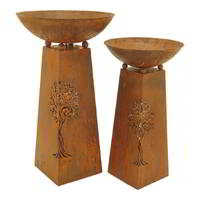 2x Willow &amp; Silk Nested Tree-of-Life Firebowl/Planters/Bird Feeder Rusted