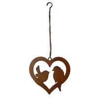 Willow &amp; Silk Hanging Rust Heart with Lovebirds on Chain/Hanging Décor