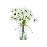 Willow &amp; Silk Artificial 25cm White Chrysanthemum Flower In Glass Vase/Pot