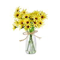 Willow &amp; Silk Artificial 25cm Yellow Chrysanthemum w/ Glass Vase Pot
