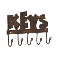 Willow &amp; Silk Cast Iron 17cm Wall &#39;Keys&#39; Sign 5 Hook Hanger/Organiser