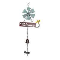 Willow &amp; Silk Hanging Welcome Windmill with Bell and Dragonflies 31.5x6.5x82cm