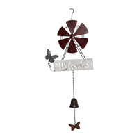 Willow &amp; Silk Hanging Welcome Windmill with Bell and Butterflies 30x6.5x80cm