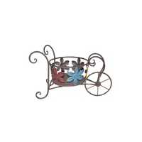Willow &amp; Silk Antique Wheelbarrow with Flower Design Potplanter 41.5x20.5x26cm