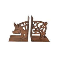 Willow &amp; Silk Cast Iron Fleur Pig Bookends Set 9x11x14cm