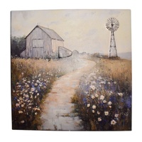 Willow &amp; Silk Farm Scene Pressed Metal Textured Wall Art 45.5x0.5x45.5cm