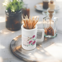 Toothpick Holder - Pink Rose &amp; Bird Design (6/48)