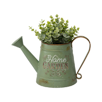 Willow &amp; Silk Metal 29cm Rustic Green &#39;Home Garden&#39; Watering Can/Planter