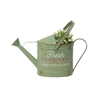 Willow &amp; Silk Green Watering Can 47cm &#39;Fresh Flowers&#39; Metal Pot/Planter