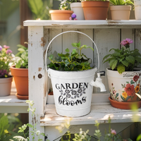 Willow &amp; Silk White 27cm 'Garden Blooms' Pot/Planter Bucket w/ Tap &amp; Handle