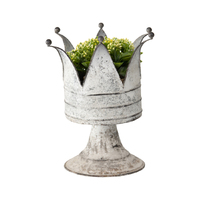 Willow &amp; Silk Metal 26cm White Crown on Pillar Ornament Pot/Planter