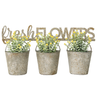 Willow &amp; Silk Metal Pots 51cm &#39;Fresh Flowers&#39; 3 Buckets Taupe Wall Planters