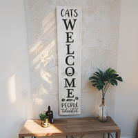 Willow &amp; Silk Wooden Plaque 80cm 'Cats Welcome' Sign White Wall Art