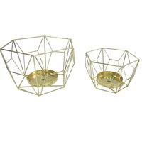 Willow &amp; Silk Set/2 Nested Luxe Geometric Candleholder 22x11/16x8cm