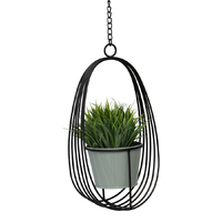 Willow &amp; Silk Zinc/Metal 80cm Hanging Black/Sage Orb &amp; Pot Chain Planter