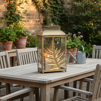 Willow &amp; Silk Golden 44.5cm Tribal Iron/Glass Lustre Leaf Lantern