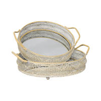 Willow &amp; Silk Nested Round Mirror Tray w/Handles Set of 2