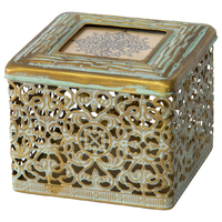 Willow &amp; Silk Golden Metal 11cm Ornate Square Trinket Box w/ Photo Lid