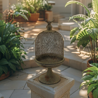 Willow &amp; Silk Rustic Metal 39cm Antique Green Pot Planter Cloche w/Bird