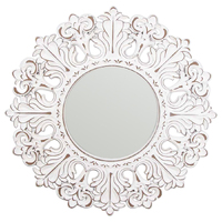 Willow &amp; Silk MDF 74cm White Round Ornate Carved Fleur Wall Mirror