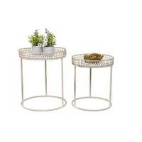 Willow &amp; Silk Metal 47cm/42cm Set of 2 Round White Stool/Coffee/SideTable 