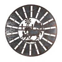 Willow &amp; Silk Metal Rustic 100cm Horses/Windmill Round Wall Art