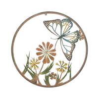Willow &amp; Silk Flowers &amp; Butterfly Round Metal Wall Art 70cm