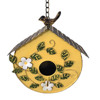 Willow &amp; Silk Hanging Yellow Distressed Birdhouse on chain