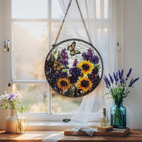 Willow &amp; Silk Radiant Bloom Butterfly Stained Glass Suncatcher
