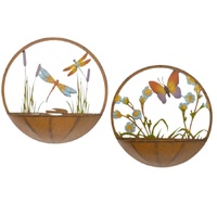 Willow &amp; Silk Set/2 Asst Dragonfly + Butterfly Wall Planters 39x10x39cm