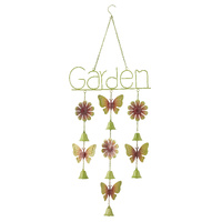 Willow &amp; Silk Hanging 'Garden' Sign w/Butterflies + Bells 37.5x5x95cm