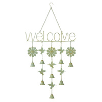 Willow &amp; Silk Hanging 'Welcome' Sign w/Birds + Bells 47.5x5x85cm
