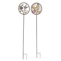 Willow &amp; Silk Set/2 Asst Round Bird + Butterfly Garden Stakes 22x1x110cm