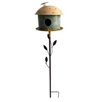 Willow &amp; Silk Nature&#39;s Nest Birdhouse with Ladybug Accent on Leafy Garden Stake