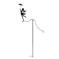 Willow &amp; Silk Whimsical Girl with Red Umbrella Spinner/Balancing Garden Stake