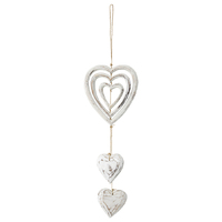 Willow &amp; Silk Handmade 30cm White Wooden 3 Hearts Hanging Wall Art