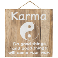 Willow &amp; Silk Handmade Wooden 20cm &#39;Karma&#39; Plaque Sign Wall Art