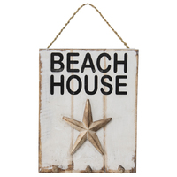 Willow &amp; Silk Handmade 24cm White &#39;Beach House&#39; 3D Shell Sign Wall Art