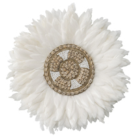 Willow &amp; Silk Handmade 40cm Round White Feather &amp; Shell Wall Art