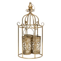 Willow &amp; Silk Golden Glow Lantern/ Lustre &#39;Cage&#39; with Pillar Candleholders