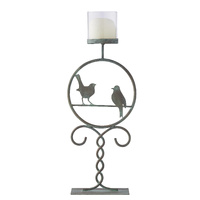 Willow &amp; Silk Pillar Candleholder w/2 Birds 18x9x46cm